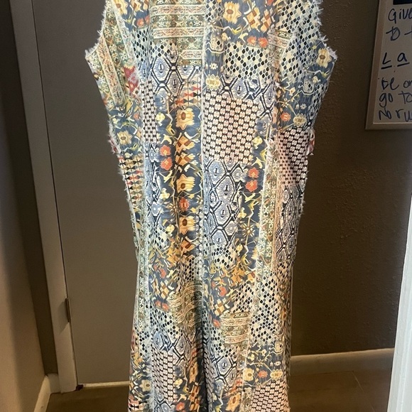 Boho suede patchwork reversible coat vest duster by Paparazzi Biz Sherpa lining - Picture 12 of 16